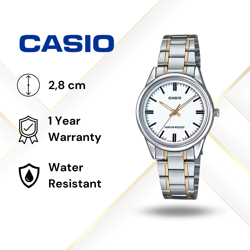 JAM TANGAN WANITA CASIO LTP-V005SG-7A ORIGINAL - SILVER GOLD PUTIH JAM TANGAN CASIO ORIGINAL