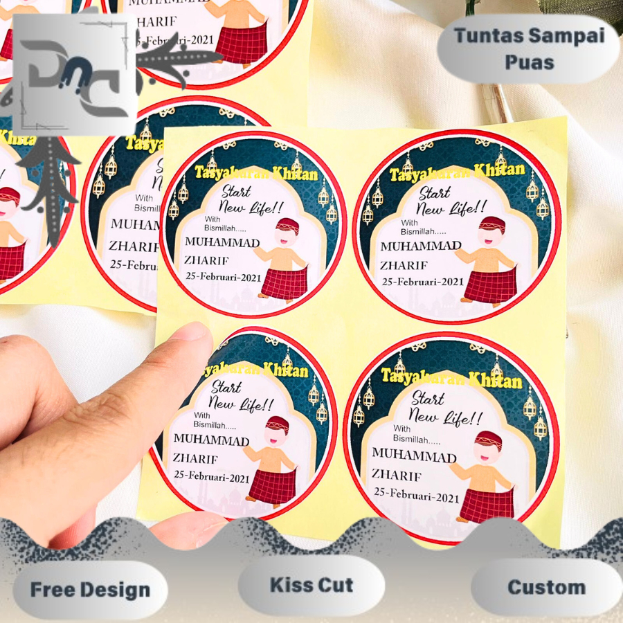 

5-8 Label Bulat Tasyakuran Khitanan Free Desain Custom Sticker Syukuran Walimatul Khitan Sunatan