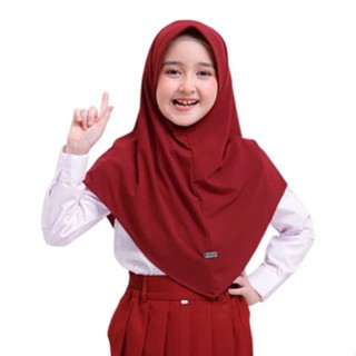 HIJAB INSTAN BERGO ANAK SEKOLAH SD hijab merah hitam putih coklat bahan lembut jerseyzoy premium COD