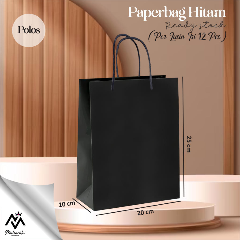 

(12 PCS) PAPER BAG HITAM POLOS MURAH - TAS SOUVENIR PERINKAHAN LUSINAN READY STOCK UKURAN 20X25X10 CM