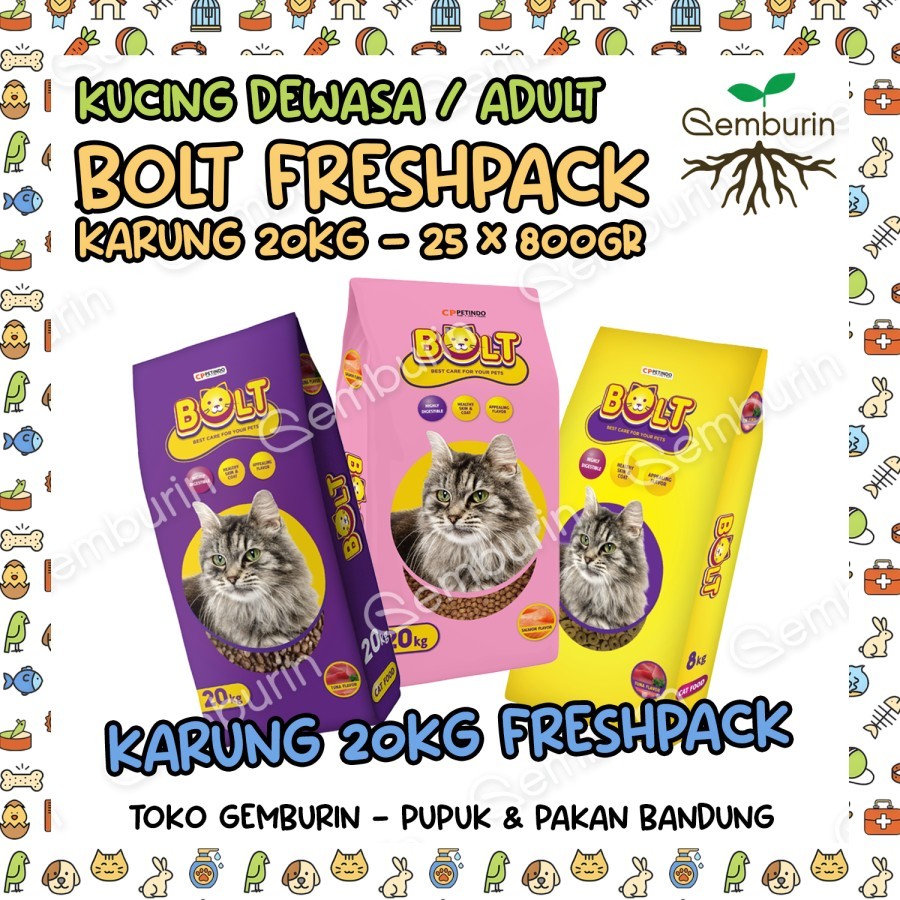 [1 KARUNG] BOLT 20KG FRESHPACK ISI 25 x 800GR / Makanan Kucing Dewasa Tuna Salmon / Adult Dry Food C