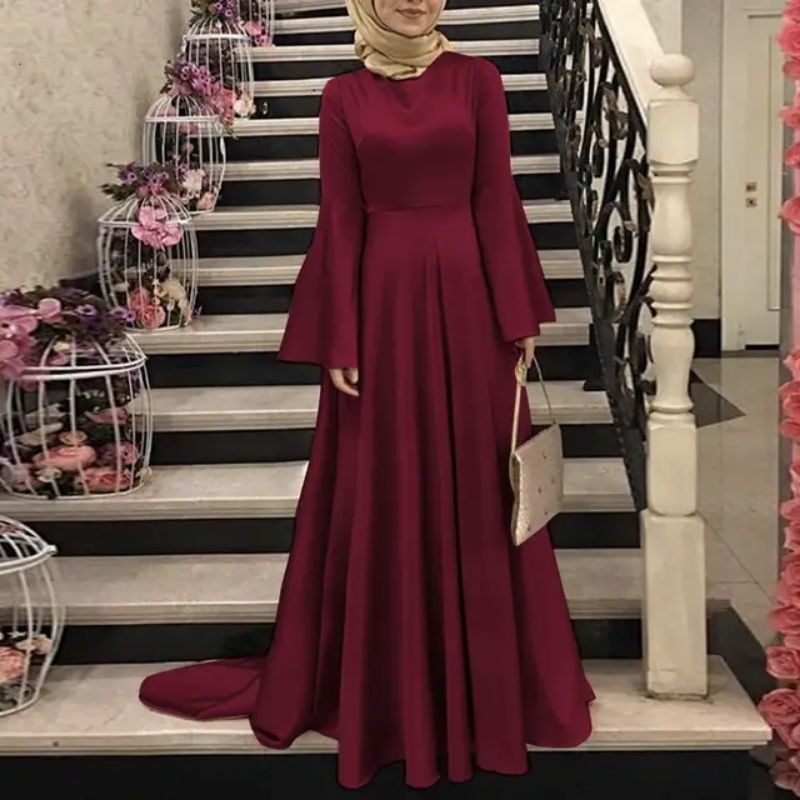 Gamis Satin Silk Premium Jumbo Terbaru Dress Satin Kondangan Mewah Gamis Polos Muslim Resleting Dres