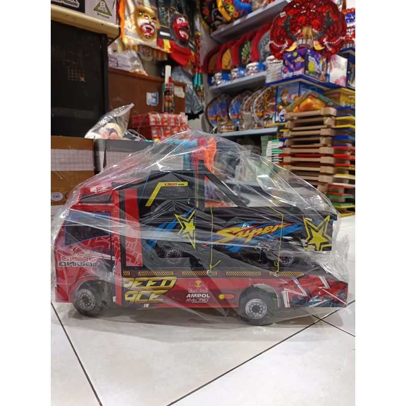 Mainan Truk Oleng Kayu Towing 2in1 Miniatur Truk Towing Satu Set