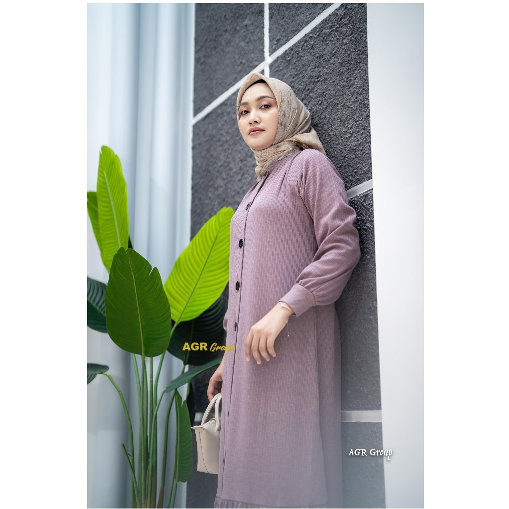 Gamis Wanita Ranaya Bahan Knit Rajut Motif Polos Kancing Variasi LD 100-120 Baju Simple Terbaru