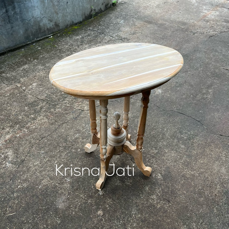 meja kopi jadul kaki bubut oval kayu jati | READY STOCK