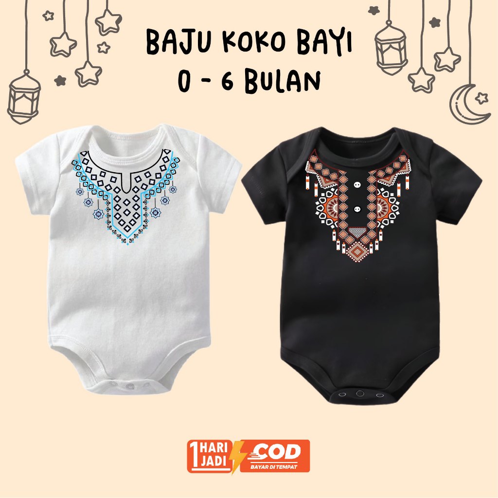 Pakaian Muslim Bayi Baju Koko Bayi Lebaran Ramadan Idul Fitri Aqiqah Laki Laki Usia 0-6 Bulan Bulan