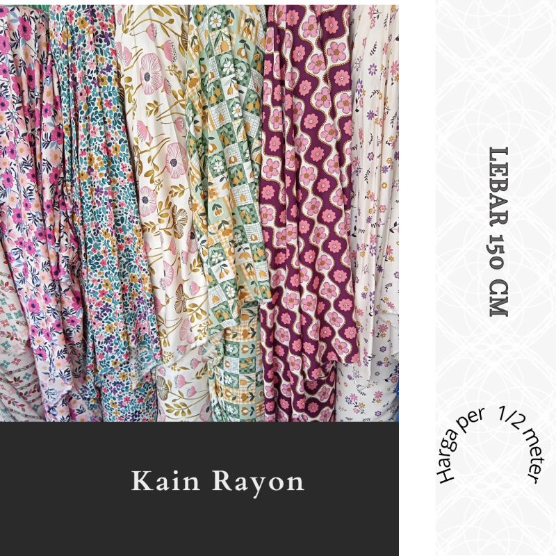 kain rayon viscose premium motif meteran bahan daster gamis mukena