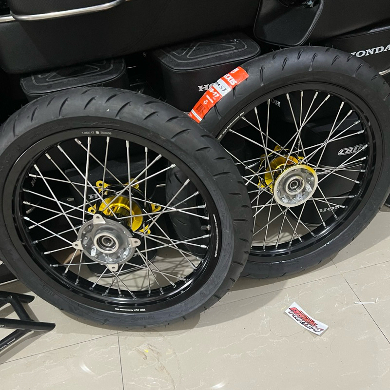 paket velg PNP crf velg TDR 160/185 set tromol crf Supermoto ban maxxis 90/80 depan belakang tinggal