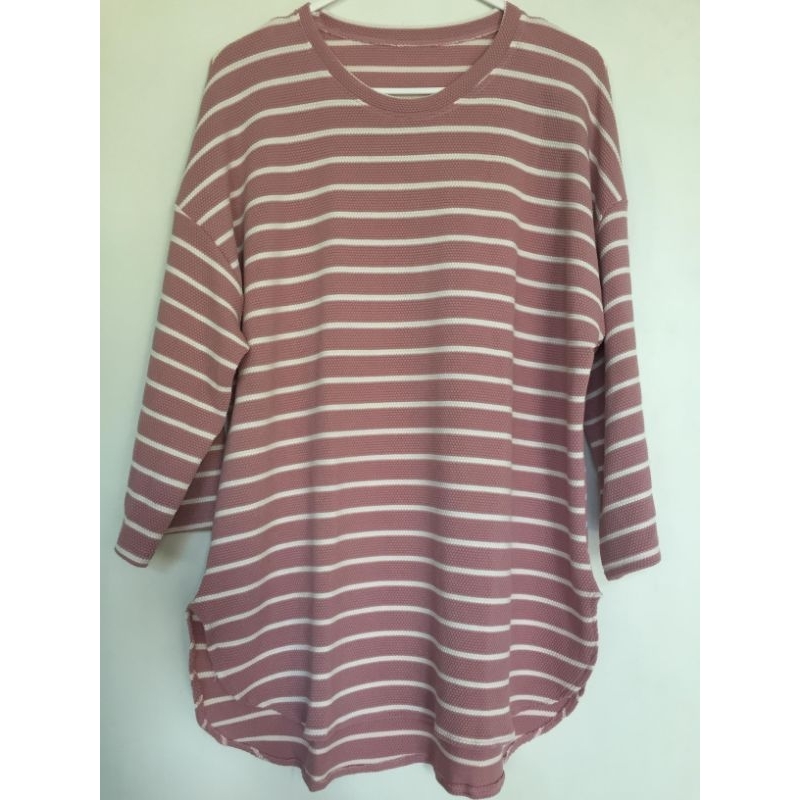 Atasan Knit Motif Salur Pink Putih LD 120 cm Wanita Baju Sanai