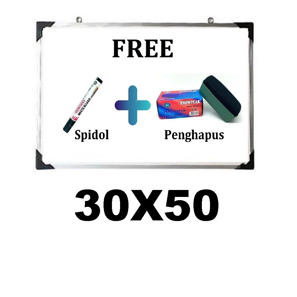 

(FREE SPIDOL DAN PENGHAPUS) Papan Tulis Spidol dan Kapur Whiteboard / Blackboard 30 X 50