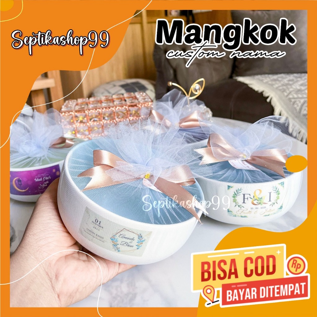 Souvenir Mangkok Twotone Keramik Pernikahan Bowl Free Desain Fullcolour Asul-Asul Lahiran Kemasan Pe