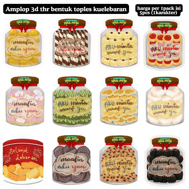 

amplop thr lebaran unik 3D bentuk toples kue 2025 5pcs
