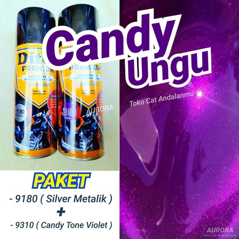PAKET Diton Premium Candy Tone Violet 9310 Candytone Ungu Purple 400ml | Cat Semprot Sepeda Motor Mo