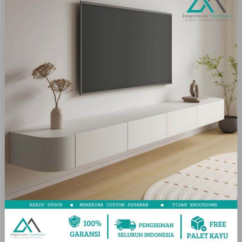 Meja TV gantung minimalis Rak TV gantung minimalis  Lemari TV dinding putih 160x30x25 (4 laci )