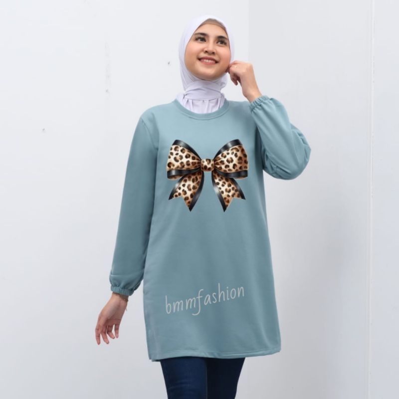 kaos tunik wanita lengan panjang/kaos tunik wanita motif  pita belang terbaru