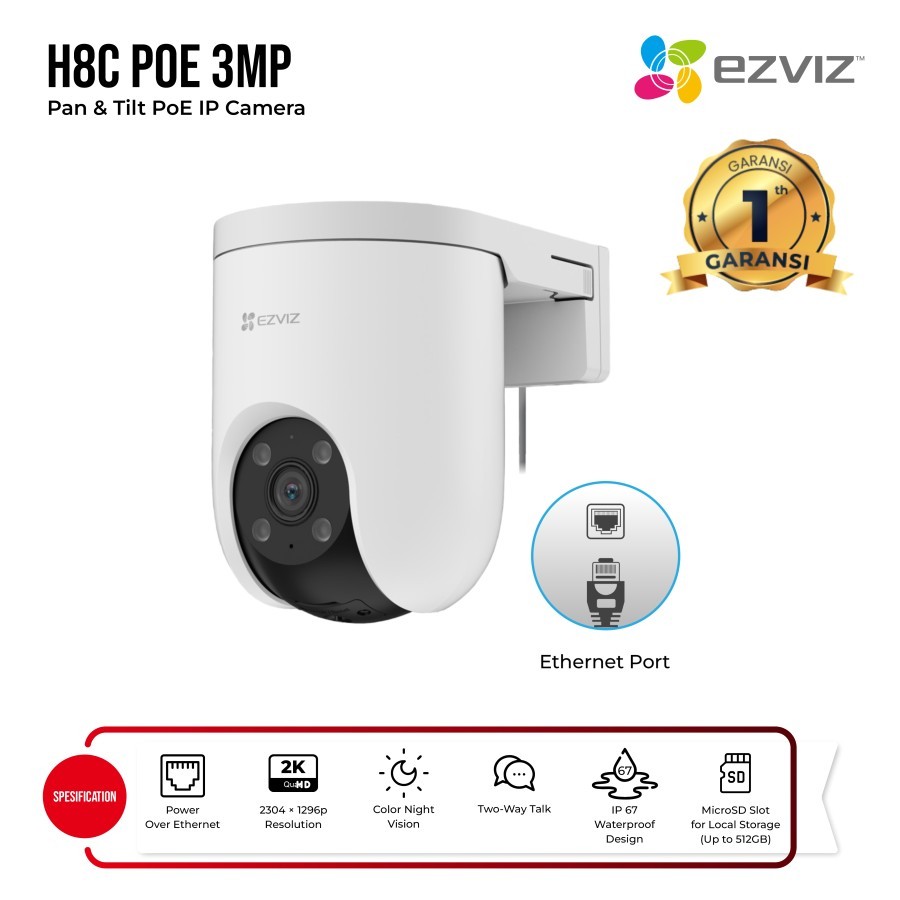 EZVIZ H8C POE 3MP PAN & TILT POE IP CAMERA