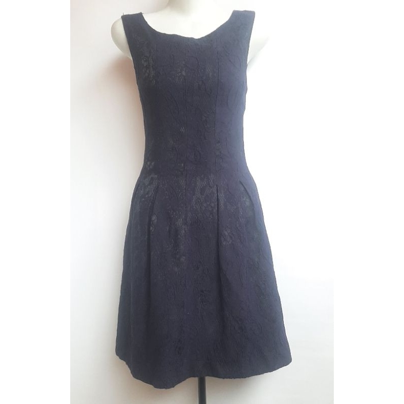 Dress Gaun Full Brukat Navy Elegan Semi Formal Pesta Kondangan Mewah Preloved Like New PL
