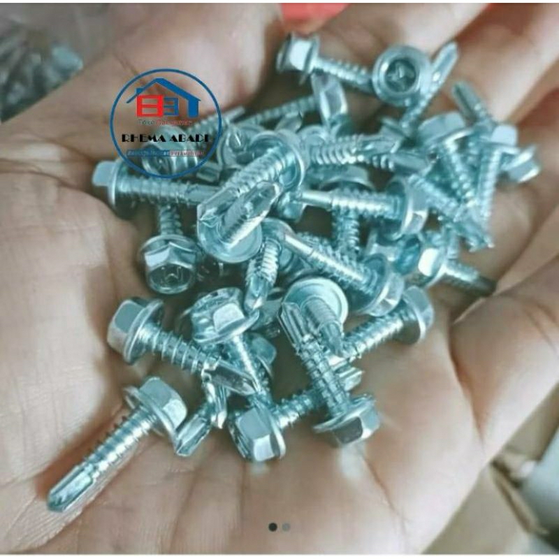 Baut Baja Ringan / Baut Skrup Baja Ringan 10x16 Termurah 50 Pcs Mild Steel Bolts Roofing Sekrup