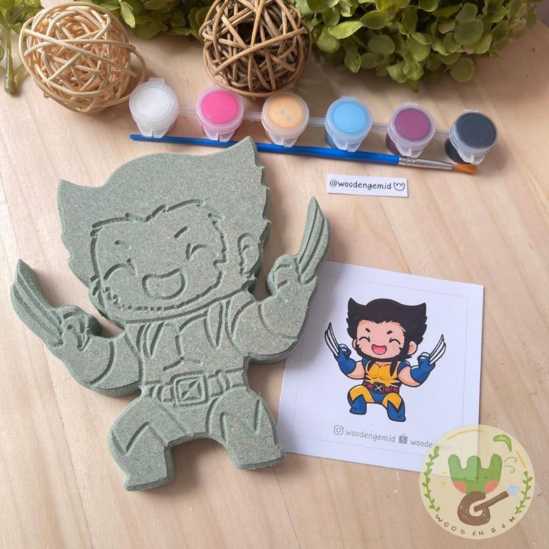 

WOOD EN GEM DIY Wood Character Painting Kit Hampers Souvenir Anak Mewarnai Melukis Kayu Karakter Wolverine Superhero | Size M