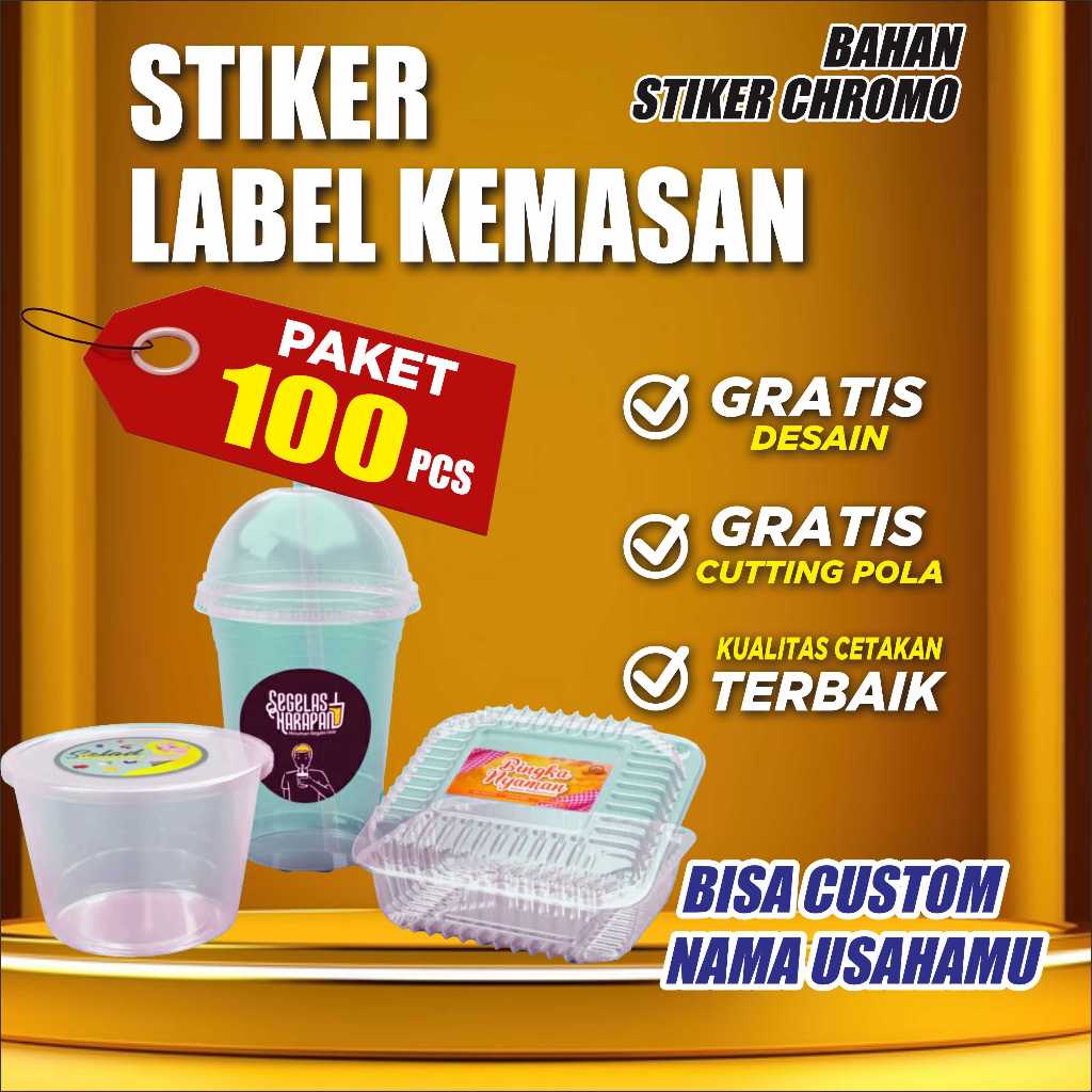 

Stiker Label Kemasan, Makanan, Kue Paket 100pcs Plus Cutting
