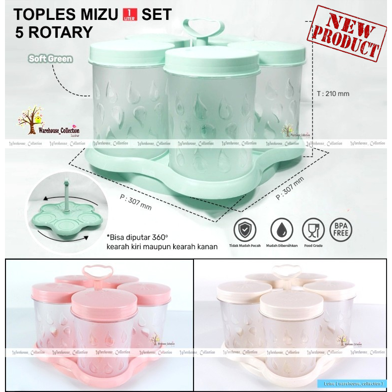 TOPLES BERPUTAR Set 6 & Set 5 Toples GARASU & MIZU 1 Liter // Rotary Nampan Putar Plastik Akrilik //