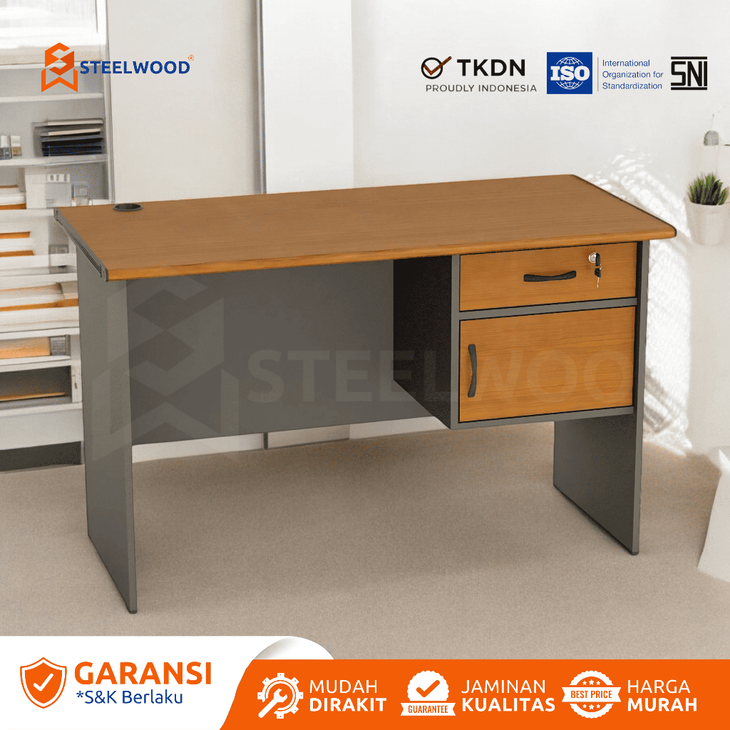 STEELWOOD ||  MEJA KANTOR 1/2 BIRO 1 LACI 1 LOCKER/MEJA KERJA/MEJA KAYU/LACI LOCKER KAYU SERBAGUNA