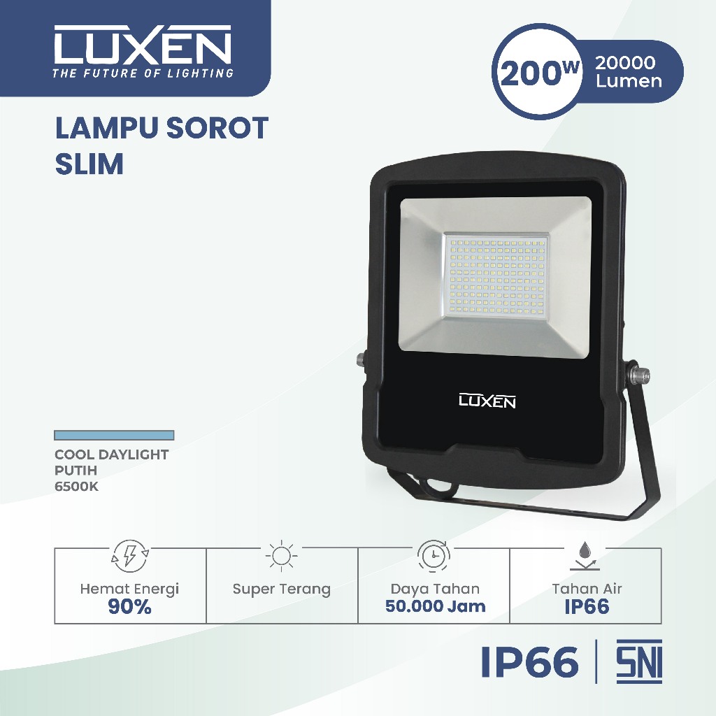 LUXEN LAMPU SOROT LED FLOOD LIGHT SLIM SMD 200 Watt Cahaya Putih