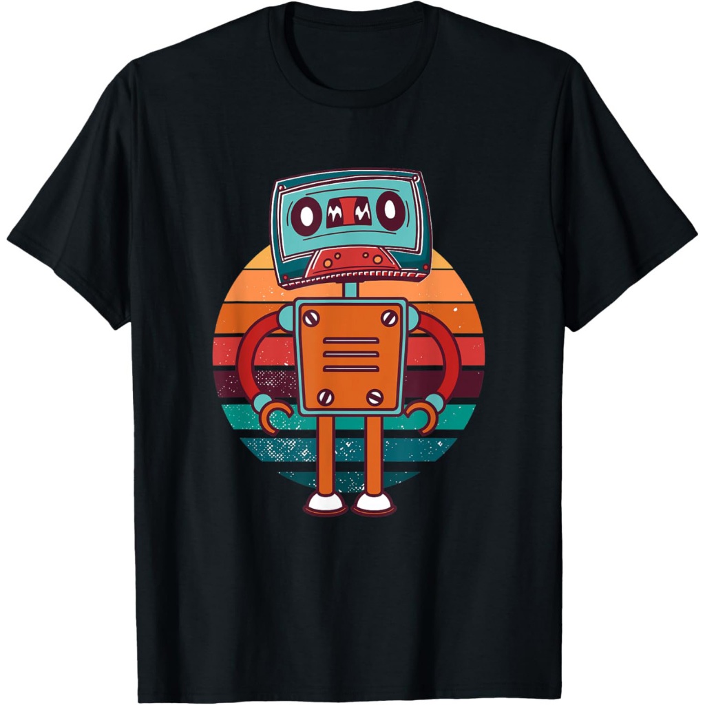 Kaos Kaset Musik Vintage Robot Teknologi Modern Hadiah Robotika