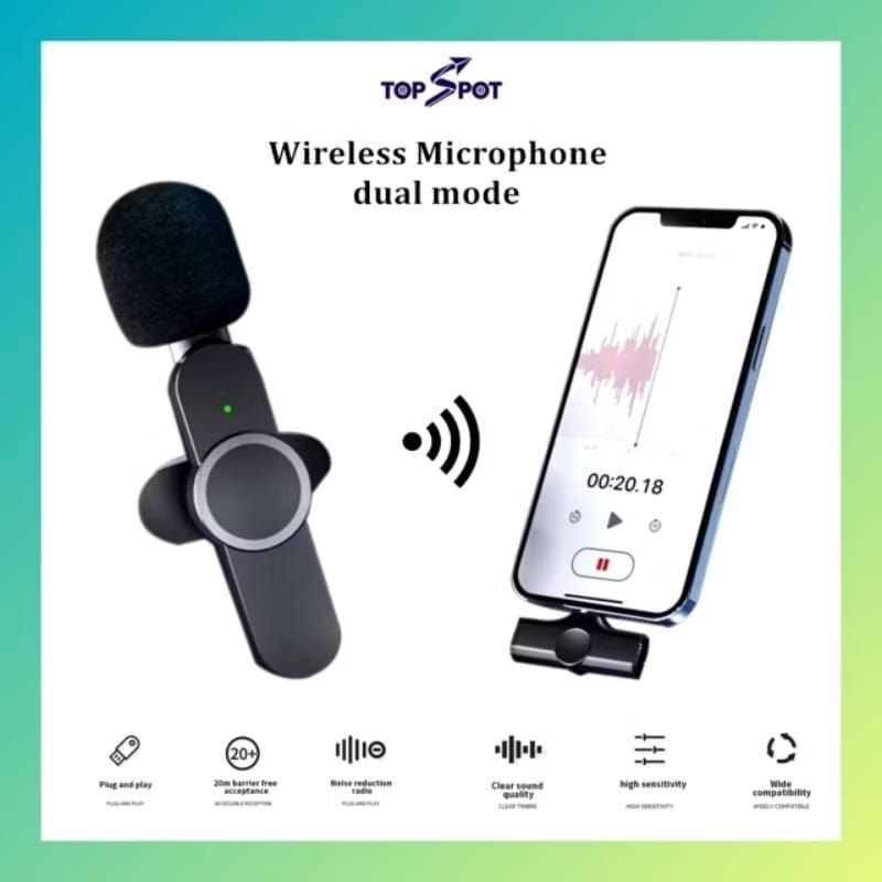 Mic Wireless Mic HP Video Lavalier Microphone Portable Mic Untuk Kamera Vlog Youtuber , live shop or