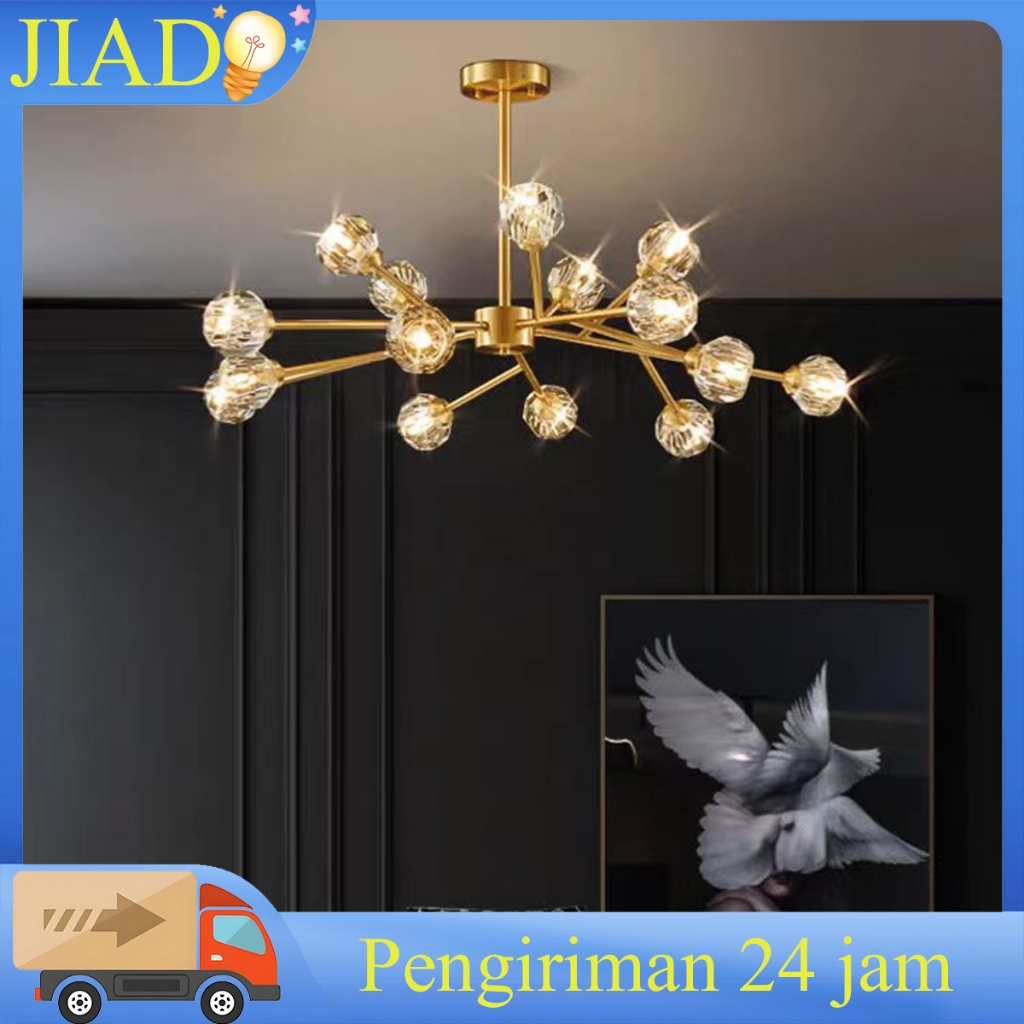 Lampu Gantung Ruang Tamu Minimalis Lampu Hias Mewah Emas Lampu Gantung Kaca Kristal 3 Warna