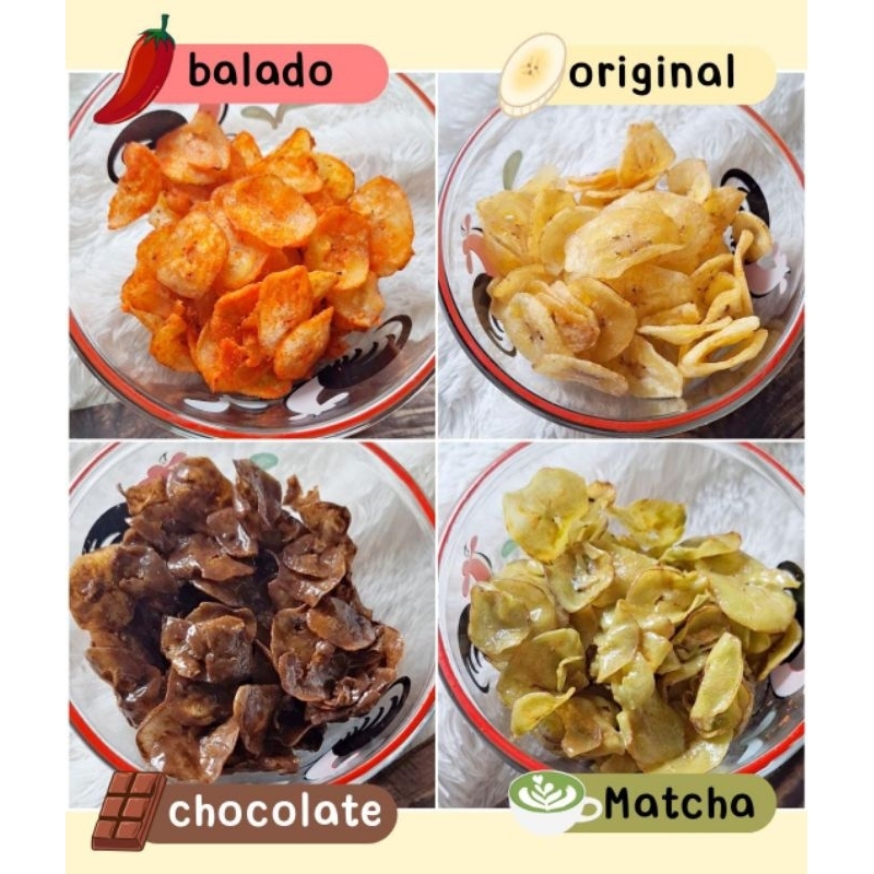 

BANANA CHIPS LUMER - keripik pisang | cokelat-matcha-balado kemasan 500g