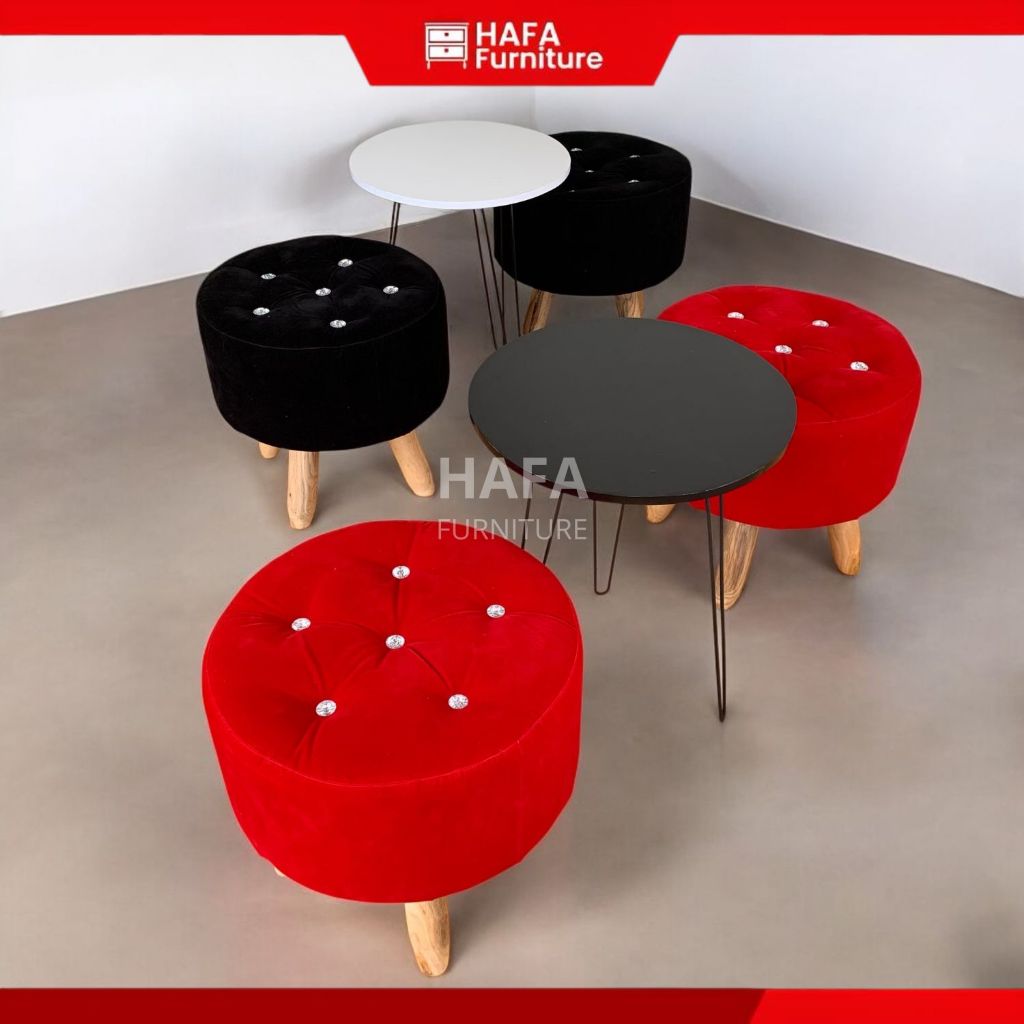 Set Sofa Bulat Kancing 1 Meja dan 2 Stool Berkualitas Empuk - Furniture
