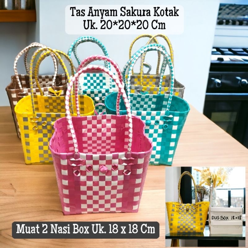 Tas Anyam Plastik Sakura Kotak Tas Sovenir Tote bag