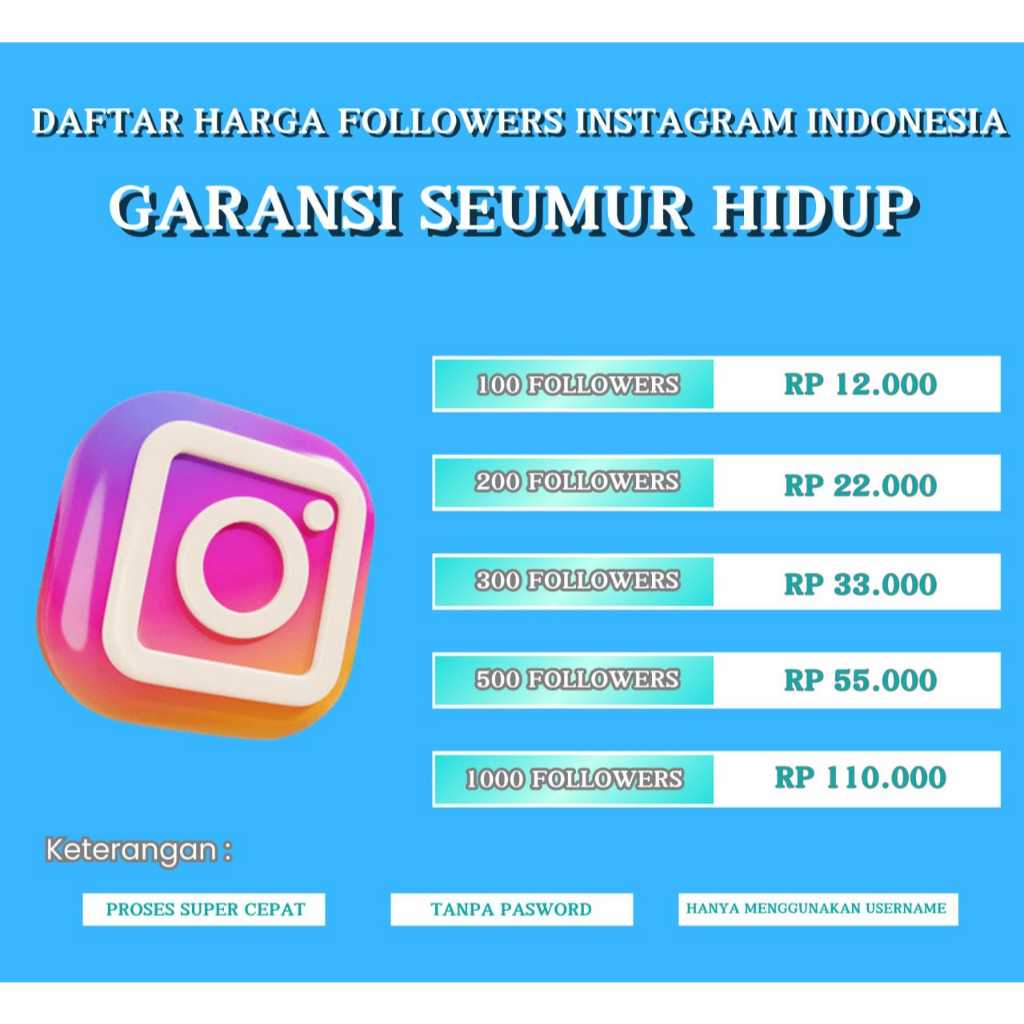 INSTAGRAM FOLLOWERS INDONESIA AKTIF PERMANEN 100%