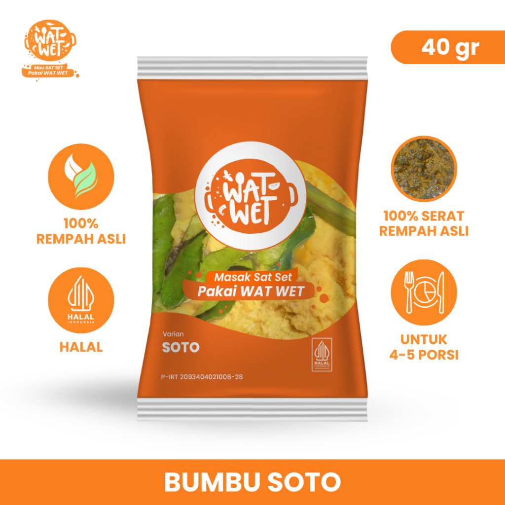 

WAT WET - Bumbu Soto 40gr | 100% Rempah Asli, Halal, Praktis & Lezat