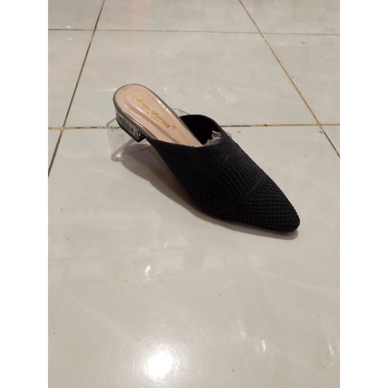 sandal rajut wanita heels hak kaca 3 cm