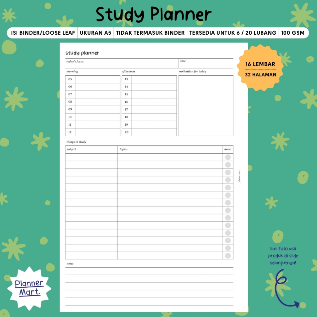 

Isi Binder A5 | Study Planner