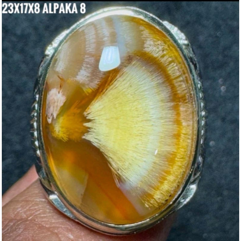 Cincin natural akik Cendana serat emas motif unik