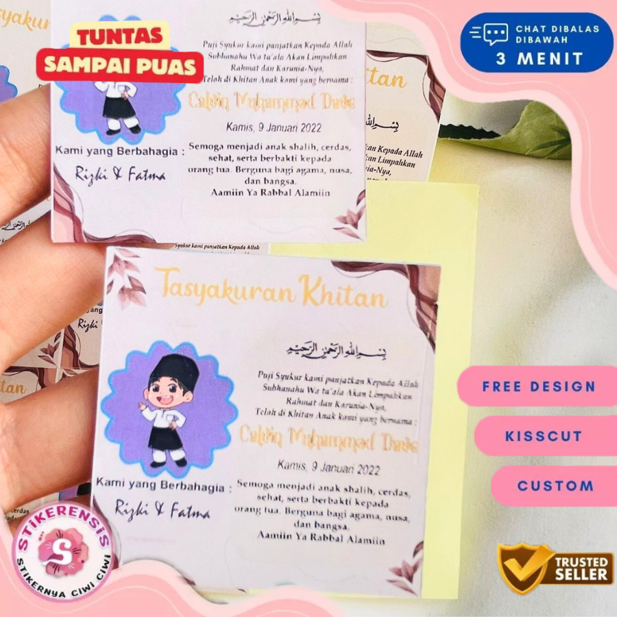 

2-6 Stiker Khitan / Tasyakuran Walimatul Khitan Bulat Custom Unik STICKER SUNATAN BAHAN CHROMO REQ