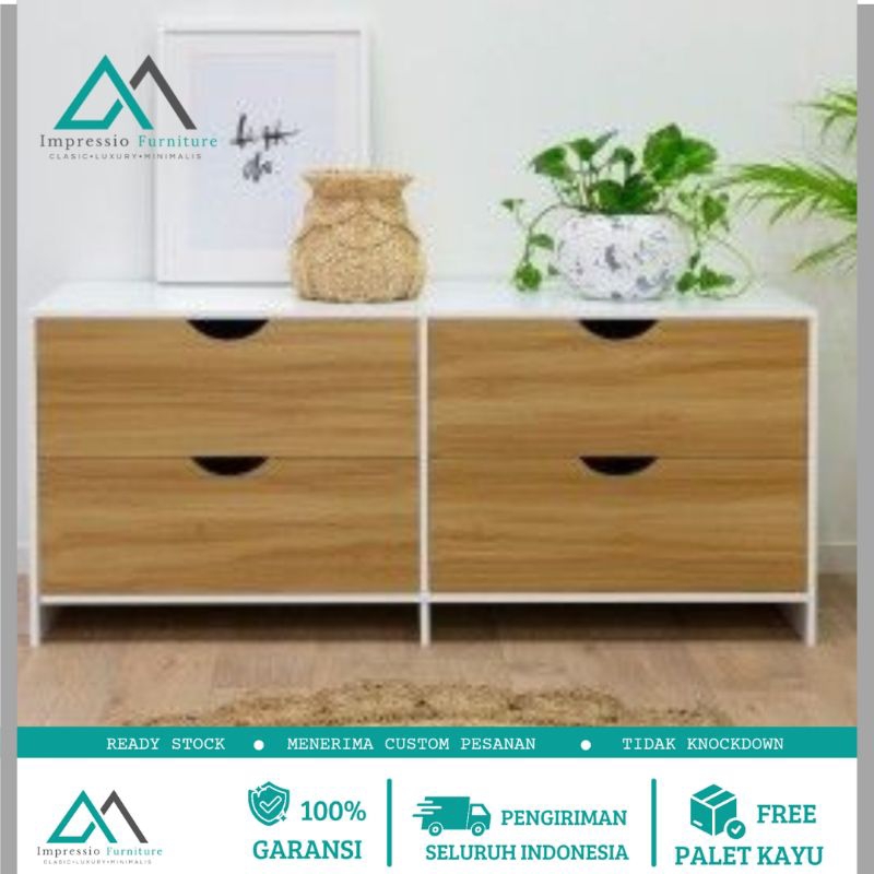 Lemari laci 4 susun drawer pakaian warna putih dan serat kayu chest drawer