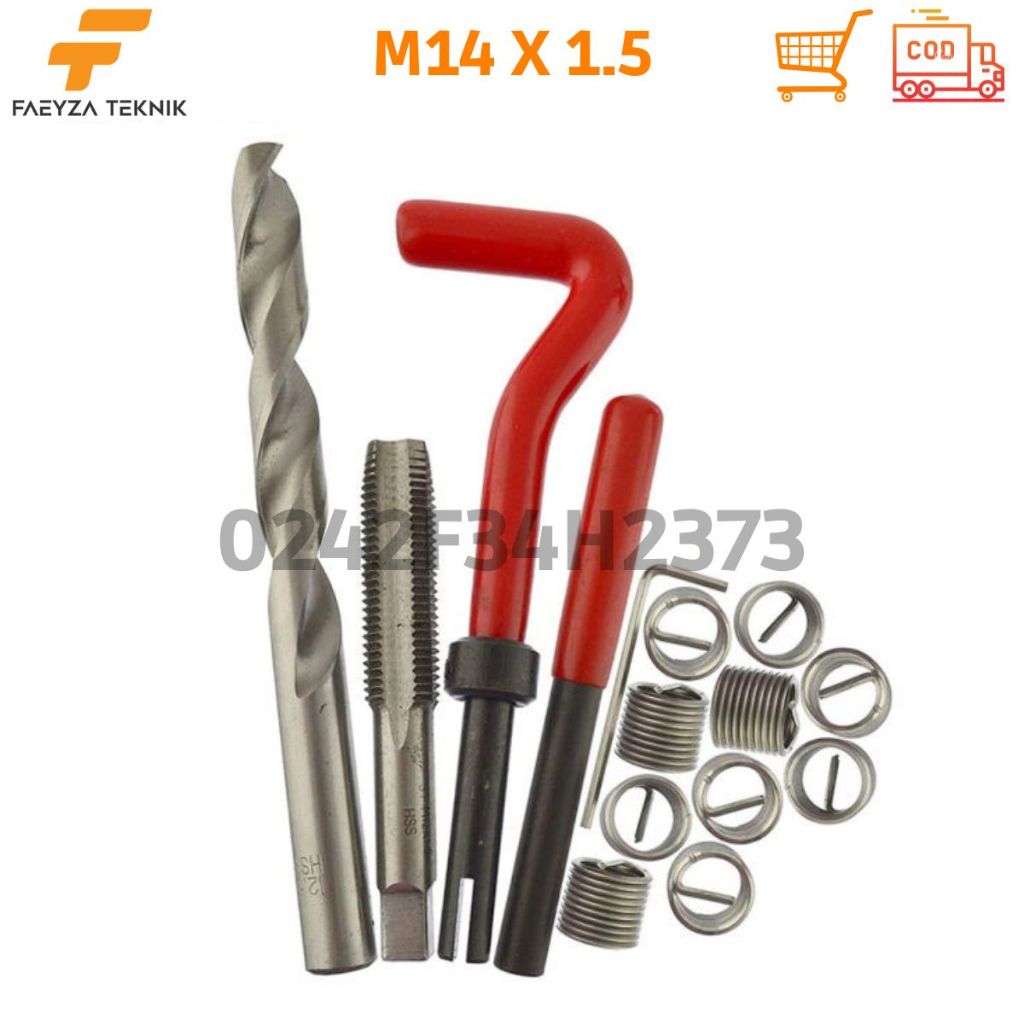 1209  Paket Recoil Set M14 x 1.5 Komplit Tap Bor Dan Perangkat Pemasanganya Alat Reparasi Drat Baut 