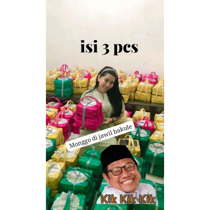 BESEK SUSUN, besek tumpuk isi 3 pcs . BESEK(full set Free pita)besek/besek rantang/besek jinjing/bes