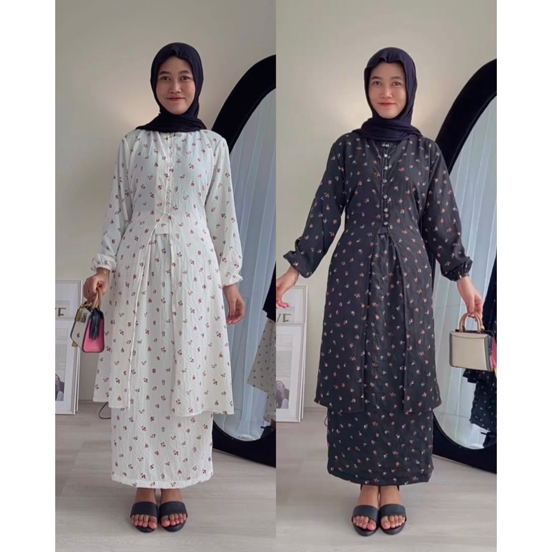 [ READY STOCK ] KIRANIA ONE SET TUNIK | TUNIK BUNGA BUNGA | SET ROK MALAY