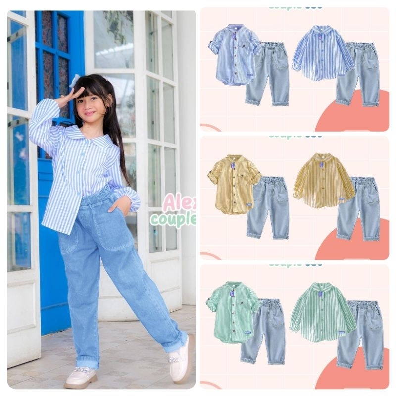14. TERBARU SET CELANA ANAK COUPLE CEWEK COWOK HEM KOKO CELANA JEANS LEBARAN 2025 SETELAN BAJU GAMIS