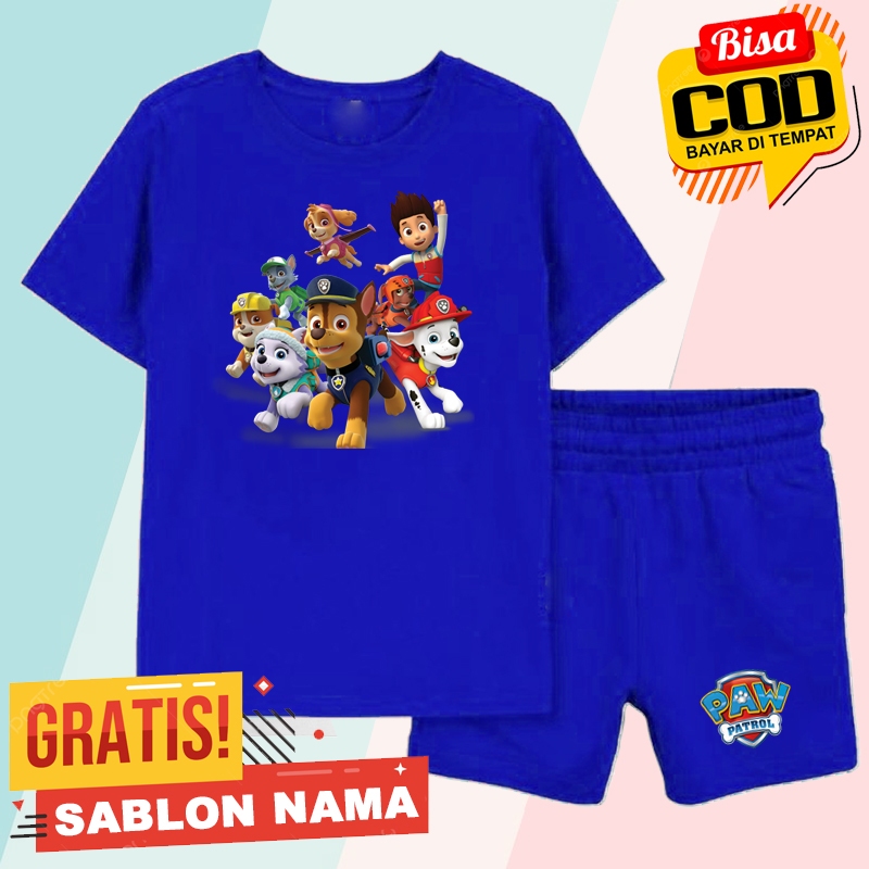 Setelan Koas Anak Paw Patrol / Baju Setelan Celana Kaos Anak Laki Laki & Perempuan Custom Nama Paw P
