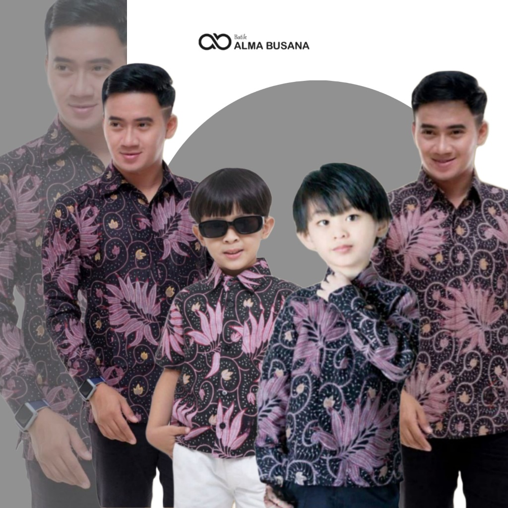 Kemeja Batik Anak Laki Laki Lengan Panjang Batik Warna Ungu Lilac Violet Couple Batik Ayah dan Anak 