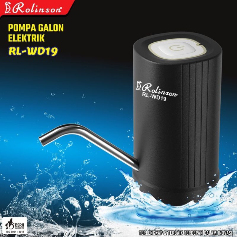 Pompa Galon Elektrik ROLINSON Dispenser Galon Mesin Keluar Air Galon Hitam Charge Usb type C
