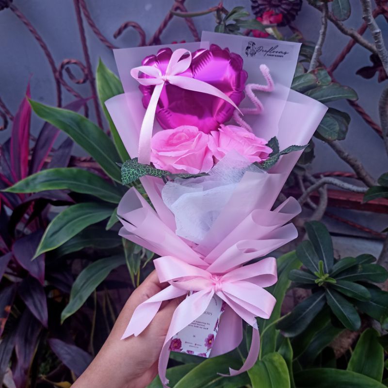 Buket Balon+Bunga || Balloon+Rose Bouquet