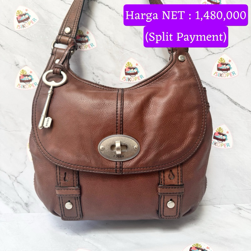 NET-Preloved Fossil Maddox Flap Espresso Crossbody (full set)