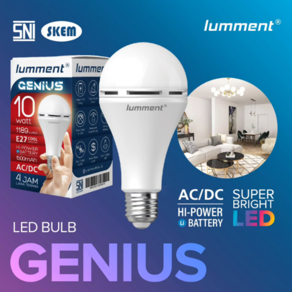 Lumment Genius AC/DC Lampu Darurat LED 7W 10W 15W 20 Watt Emergency Light Cahaya Putih
